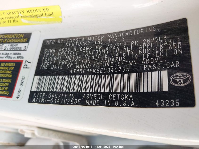 2014 TOYOTA CAMRY L/LE/SE/SE SPORT/XLE - 4T1BF1FK6EU340755