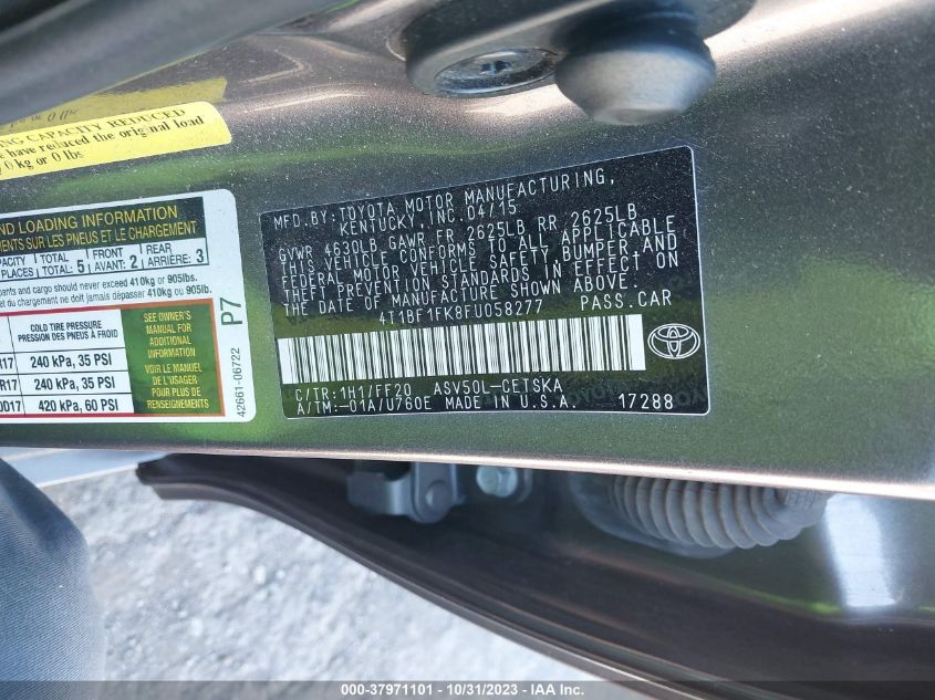 2015 TOYOTA CAMRY LE/XLE/SE/XSE - 4T1BF1FK8FU058277