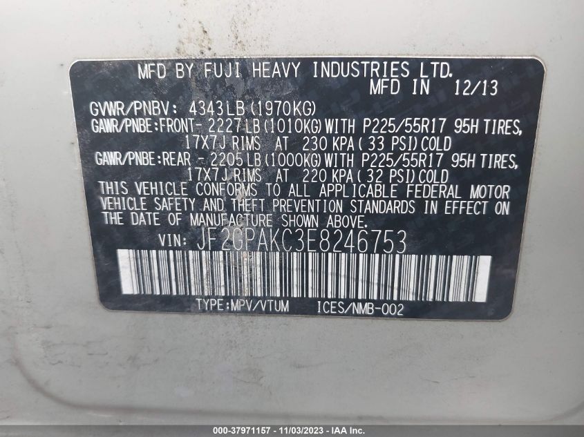 2014 SUBARU XV CROSSTREK 2.0I LIMITED - JF2GPAKC3E8246753