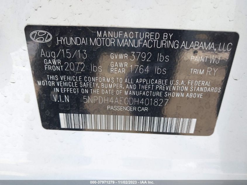 2013 HYUNDAI ELANTRA LIMITED PZEV - 5NPDH4AE0DH401827