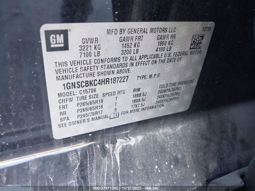 2017 CHEVROLET TAHOE C1500 LT - 1GNSCBKC4HR187227