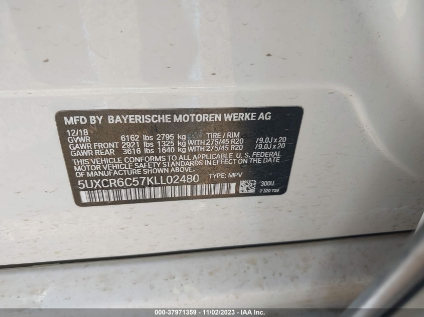 5UXCR6C57KLL02480 2019 BMW X5, photo no. 9