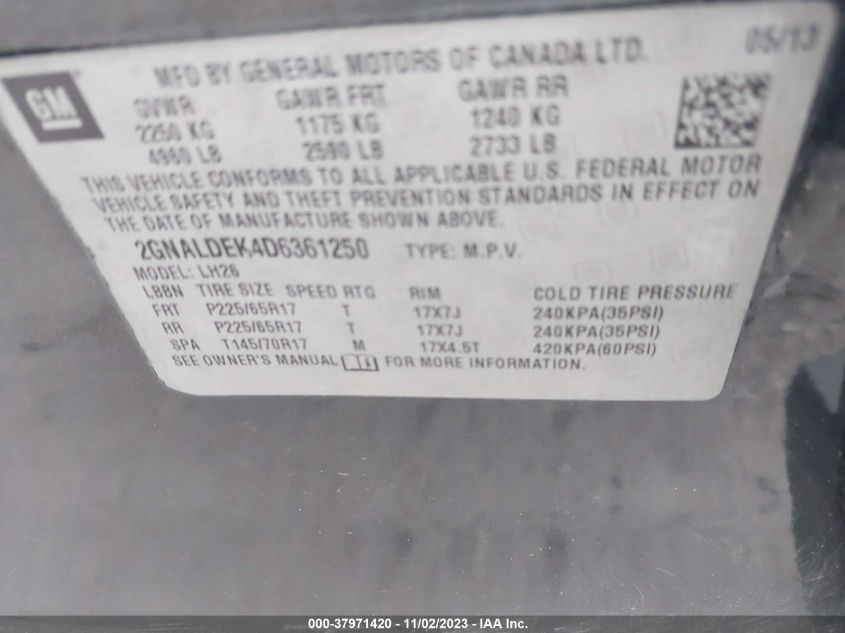 2013 CHEVROLET EQUINOX LT - 2GNALDEK4D6361250
