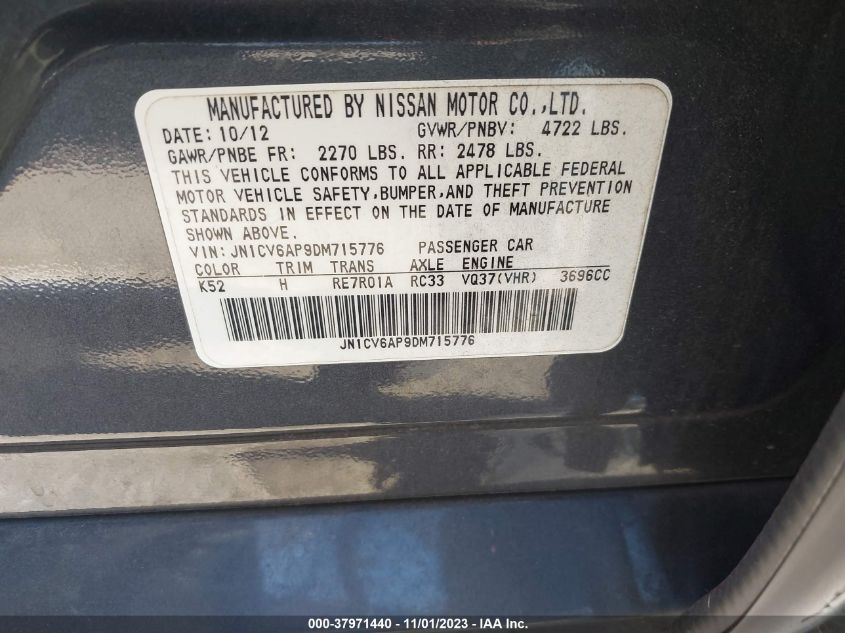 2013 INFINITI G37 JOURNEY JN1CV6AP9DM715776