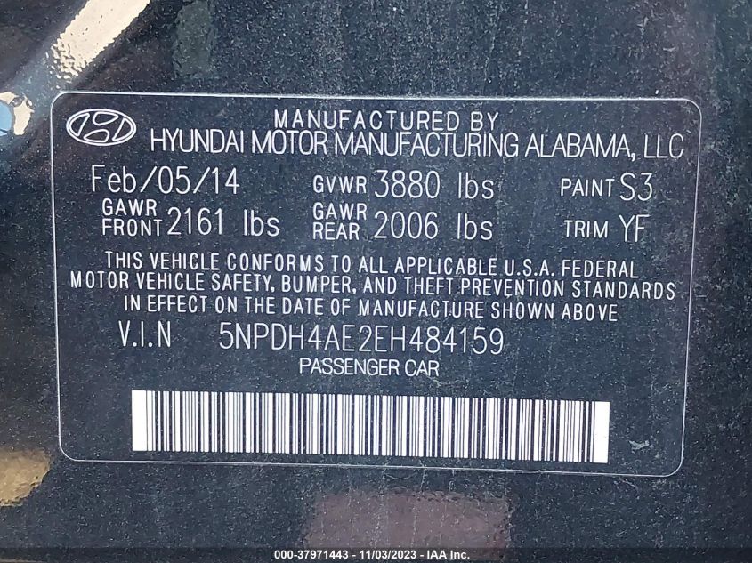 2014 HYUNDAI ELANTRA SE/SPORT/LIMITED - 5NPDH4AE2EH484159