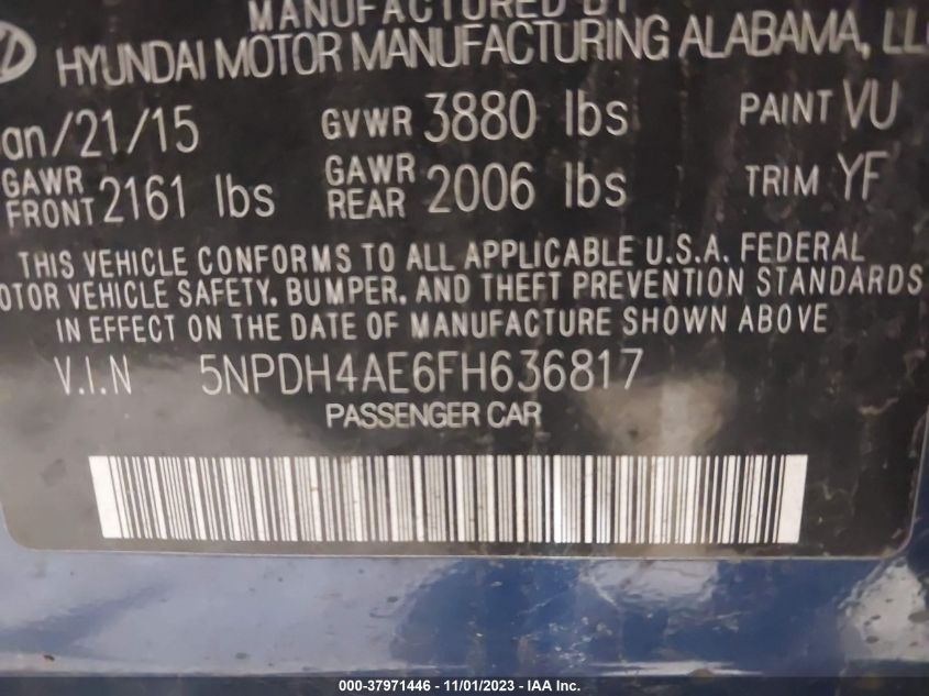 2015 HYUNDAI ELANTRA SE - 5NPDH4AE6FH636817