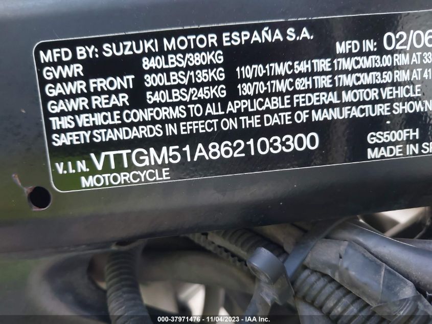 2006 SUZUKI GS500 FK - VTTGM51A862103300