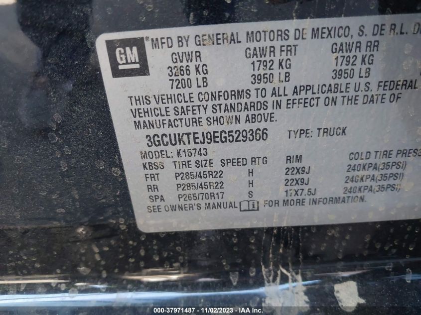 2014 CHEVROLET SILVERADO 1500 HIGH COUNTRY - 3GCUKTEJ9EG529366