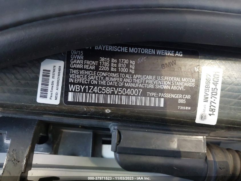 2015 BMW I3 REX - WBY1Z4C58FV504007