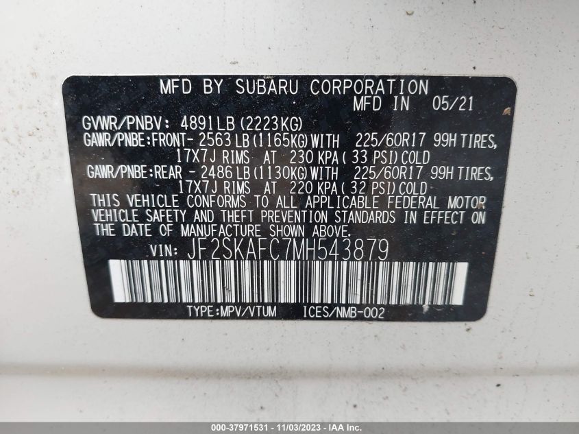 2021 SUBARU FORESTER PREMIUM - JF2SKAFC7MH543879