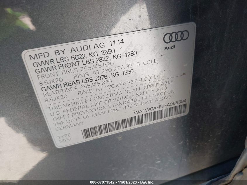 VIN WA1WGAFP9FA068584 2015 AUDI Q5 no.9