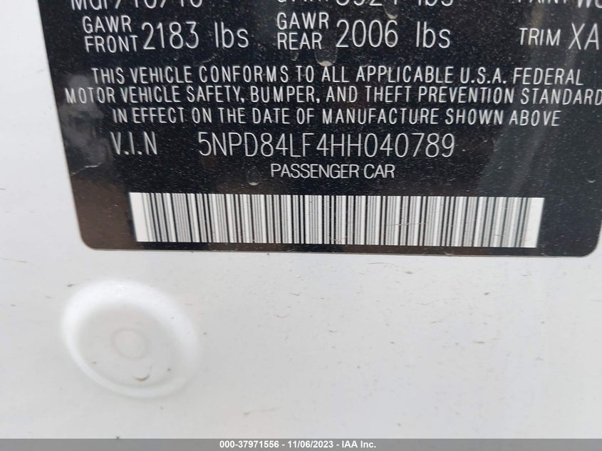 VIN 5NPD84LF4HH040789 2017 HYUNDAI ELANTRA SE
