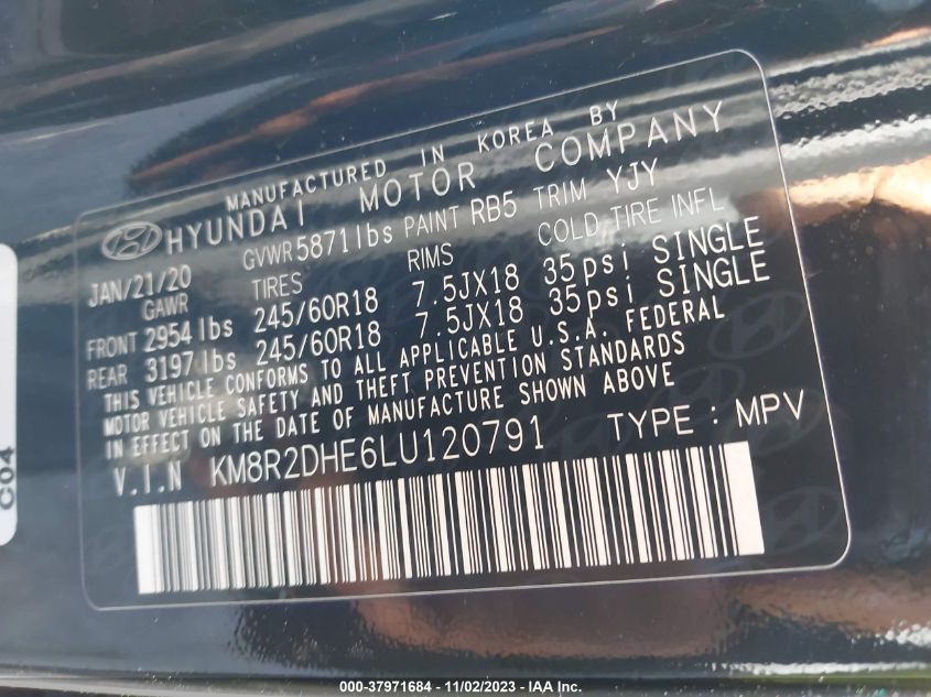 VIN KM8R2DHE6LU120791 2020 HYUNDAI PALISADE no.9