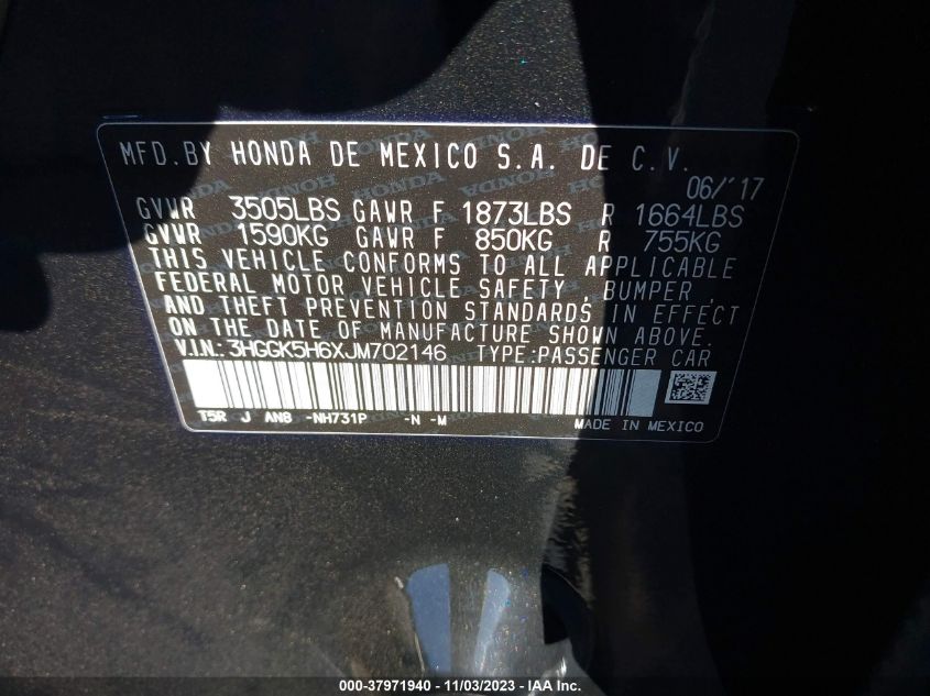2018 HONDA FIT SPORT - 3HGGK5H6XJM702146