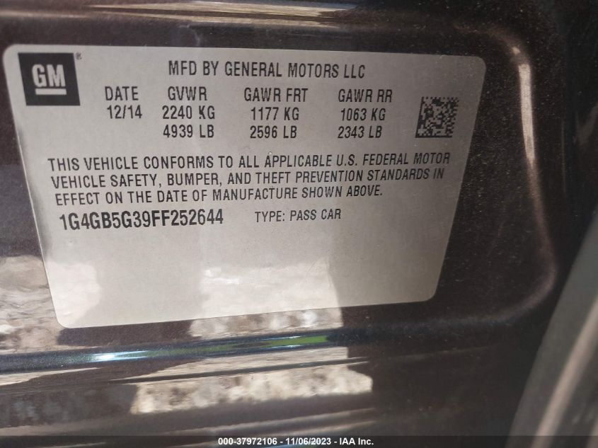 2015 BUICK LACROSSE LEATHER - 1G4GB5G39FF252644