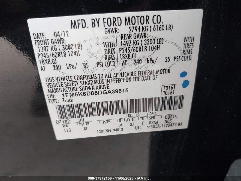 2013 FORD EXPLORER XLT - 1FM5K8D88DGA39815