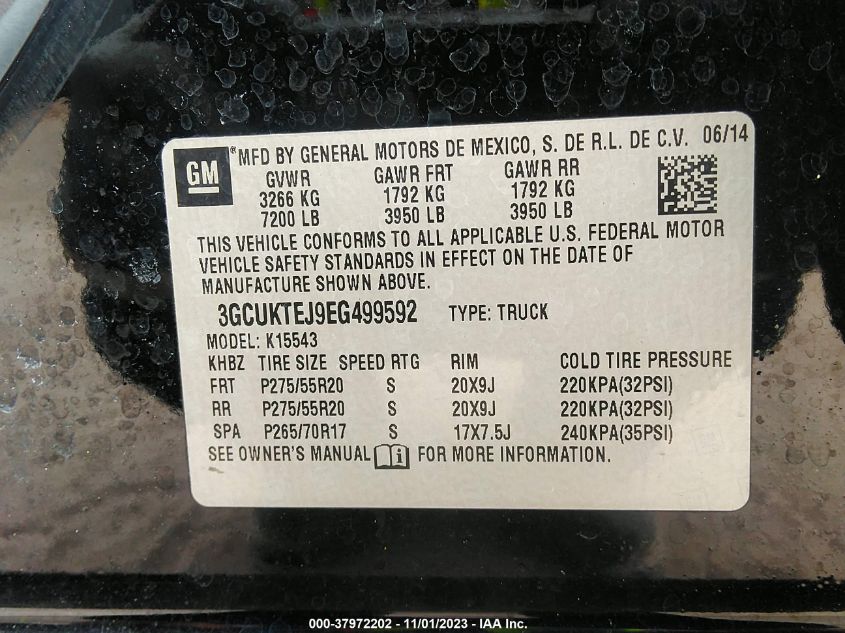 2014 CHEVROLET SILVERADO 1500 HIGH COUNTRY - 3GCUKTEJ9EG499592