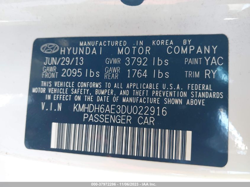 2013 HYUNDAI ELANTRA COUPE SE KMHDH6AE3DU022916