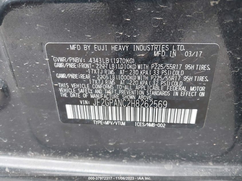 2017 SUBARU CROSSTREK LIMITED - JF2GPANC2H8262569