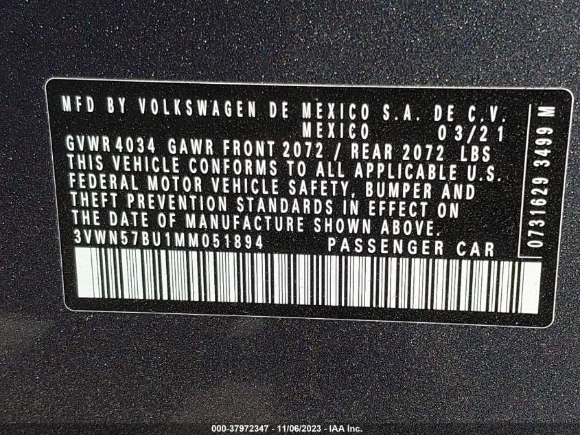 2021 VOLKSWAGEN JETTA 1.4T R-LINE/1.4T S - 3VWN57BU1MM051894