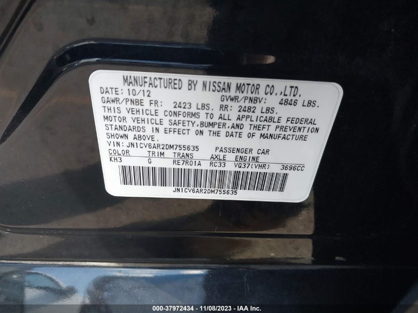 2013 INFINITI G37X X - JN1CV6AR2DM755635