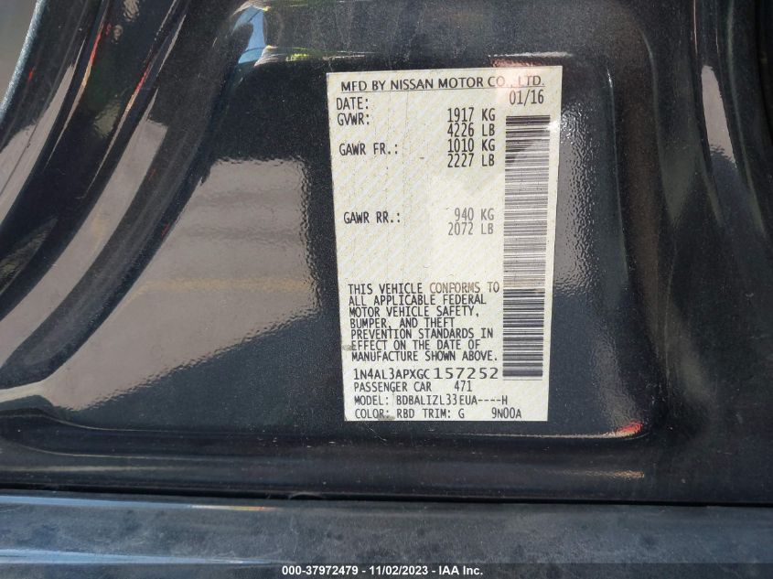 2016 NISSAN ALTIMA 2.5/S/SV/SL/SR - 1N4AL3APXGC157252