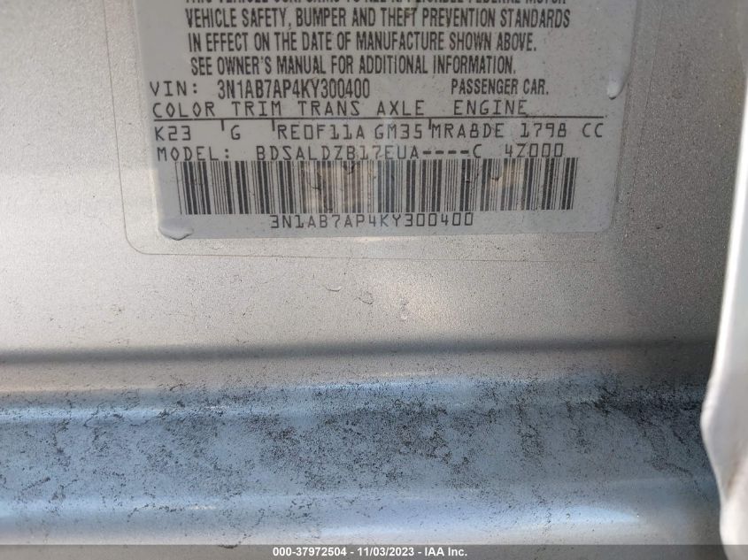 2019 NISSAN SENTRA S/SV/SR/SL - 3N1AB7AP4KY300400