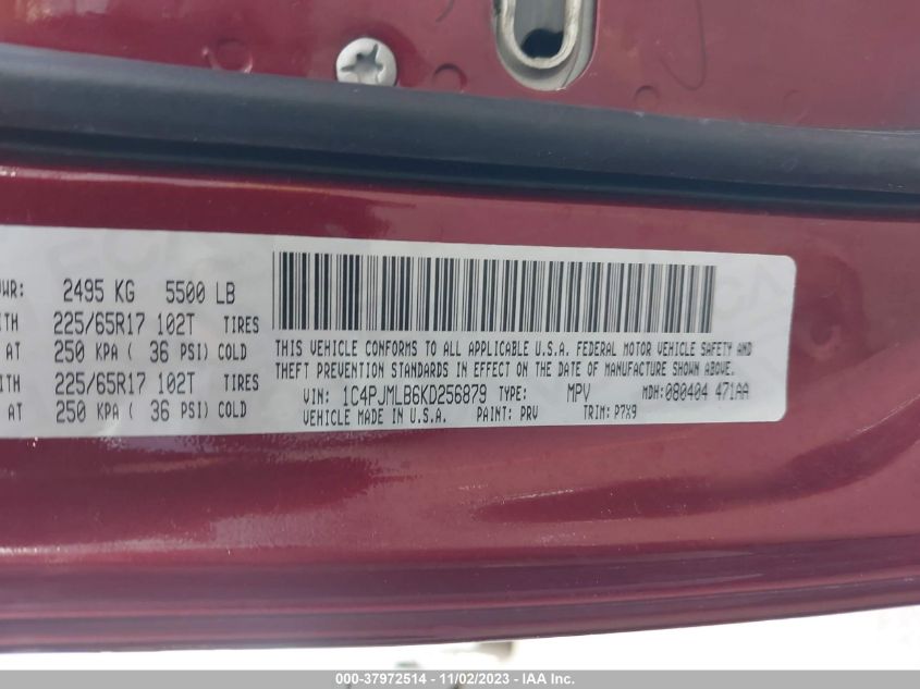 2019 JEEP CHEROKEE - 1C4PJMLB6KD256879