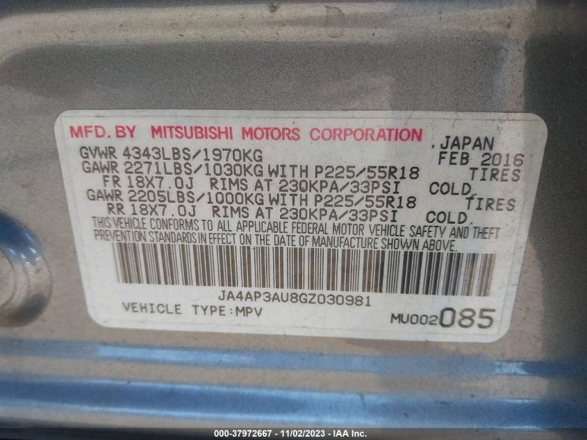 2016 MITSUBISHI OUTLANDER SPORT 2.0 ES - JA4AP3AU8GZ030981