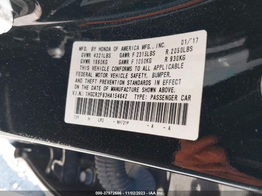 2017 HONDA ACCORD EXL - 1HGCR2F83HA154642