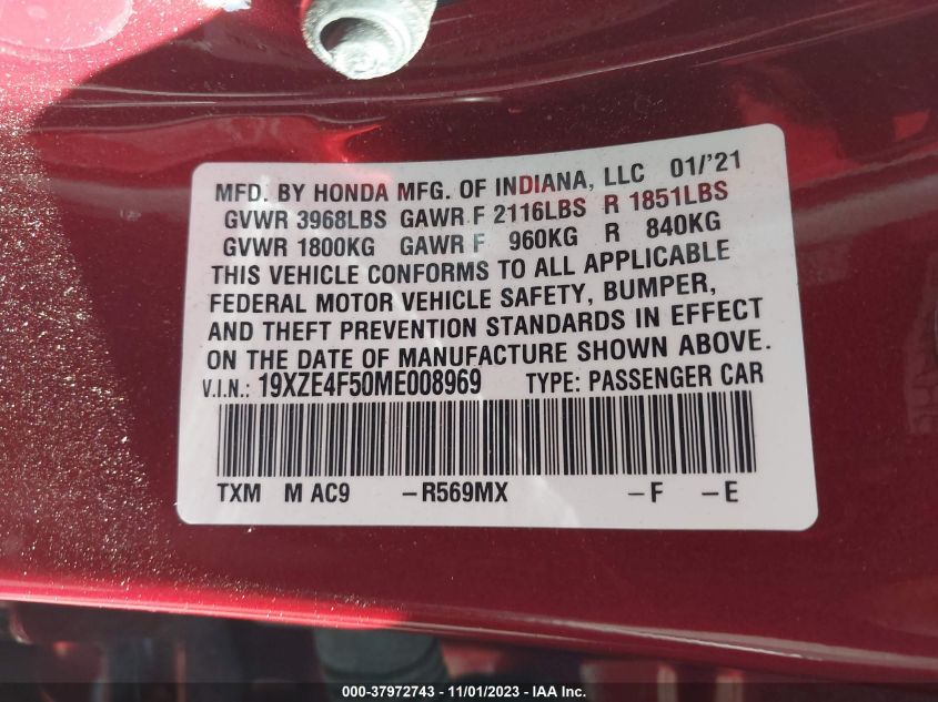 2021 HONDA INSIGHT EX - 19XZE4F50ME008969