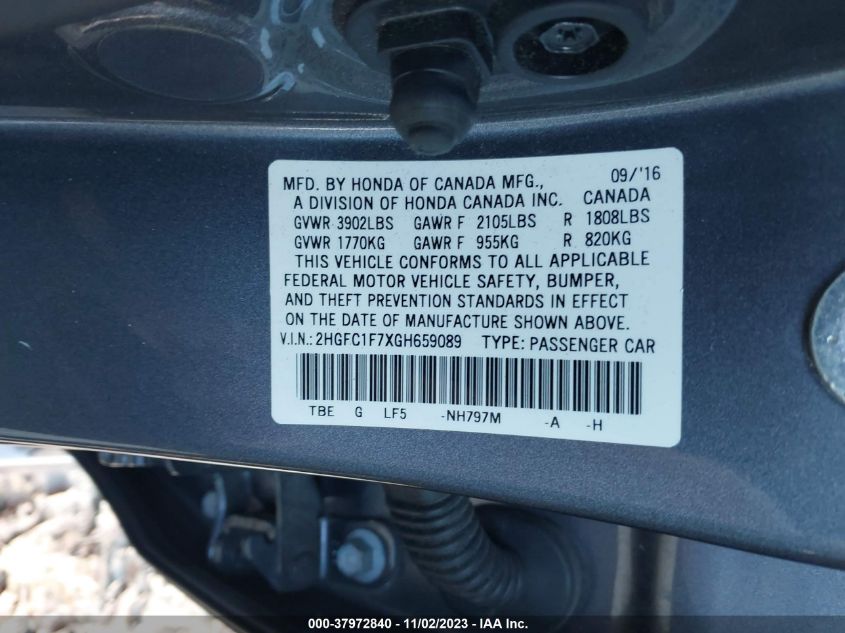2016 HONDA CIVIC EXL - 2HGFC1F7XGH659089