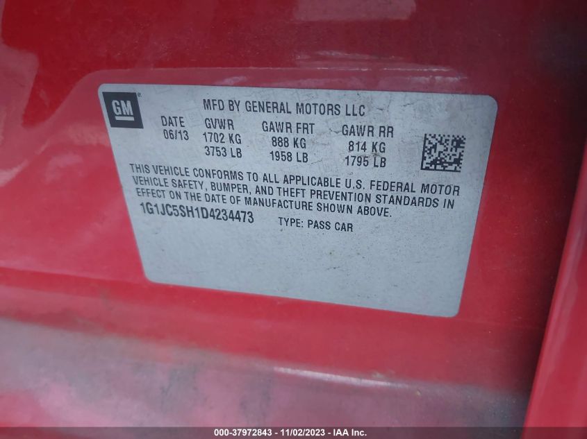2013 CHEVROLET SONIC LT - 1G1JC5SH1D4234473