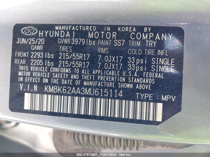 VIN KM8K62AA3MU615114 2021 HYUNDAI KONA SEL PLUS