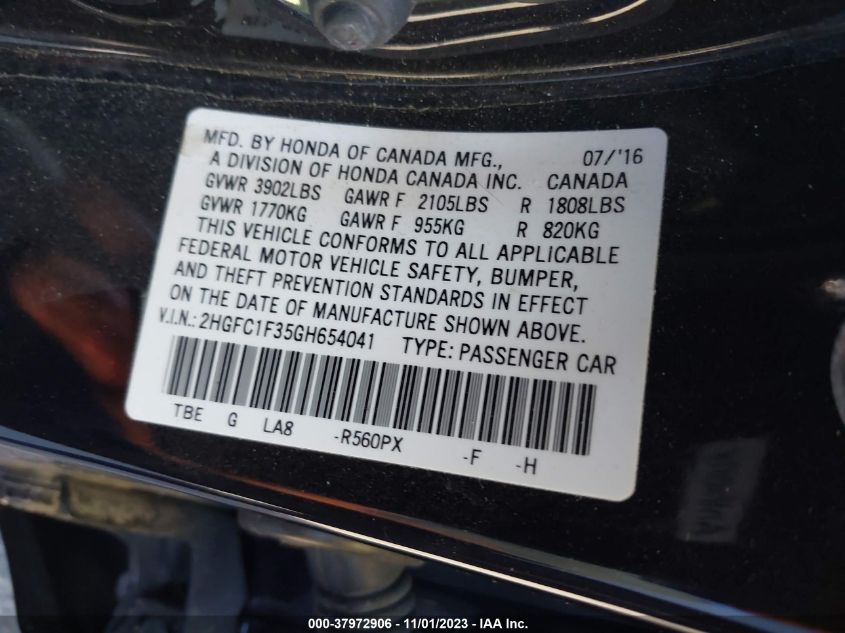 2016 HONDA CIVIC SEDAN EX-T - 2HGFC1F35GH654041