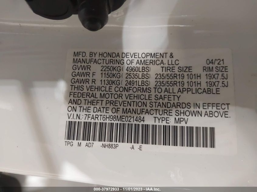 2021 HONDA CR-V HYBRID TOURING - 7FART6H98ME021484