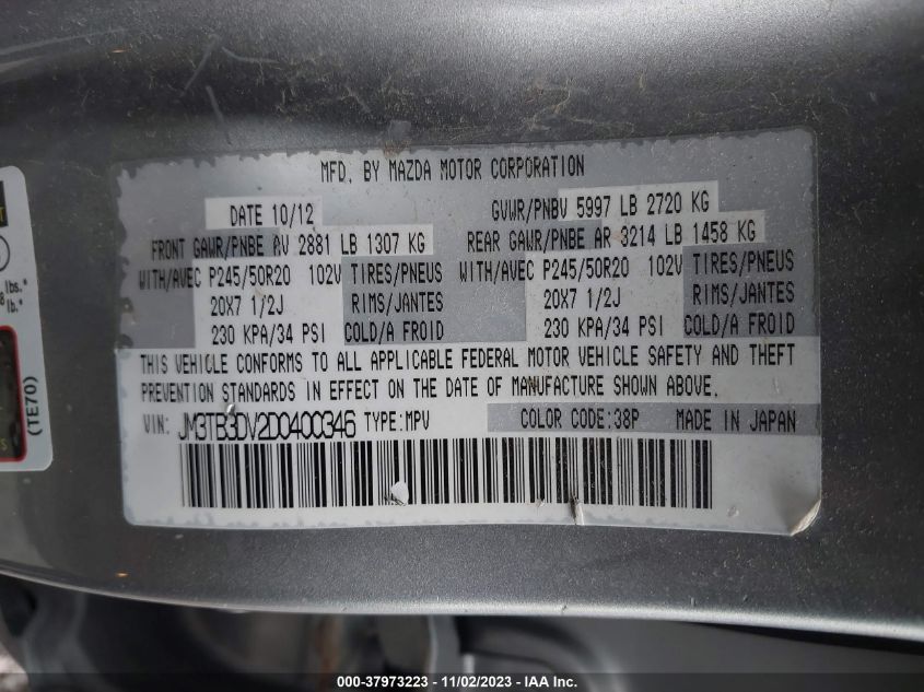 2013 MAZDA CX-9 GRAND TOURING - JM3TB3DV2D0400346