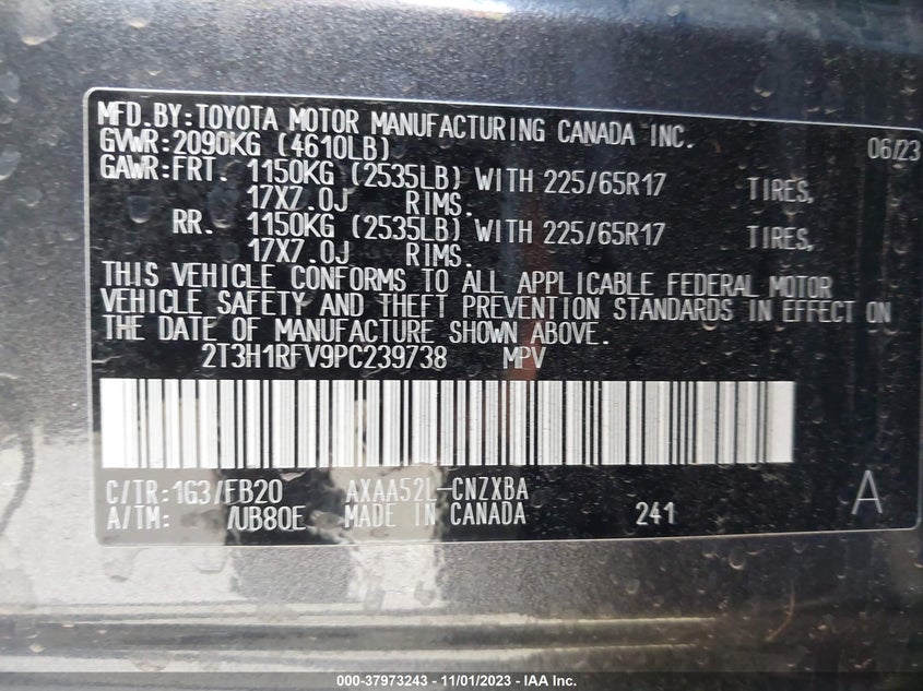 VIN 2T3H1RFV9PC239738 2023 TOYOTA RAV4 LE