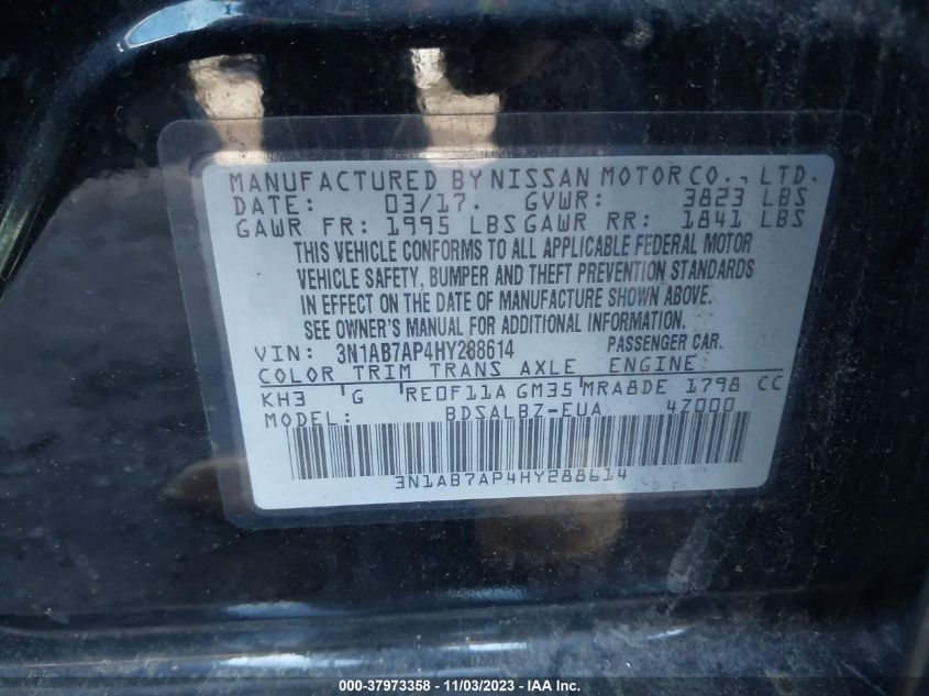 2017 NISSAN SENTRA S/SV/SR/SL - 3N1AB7AP4HY288614
