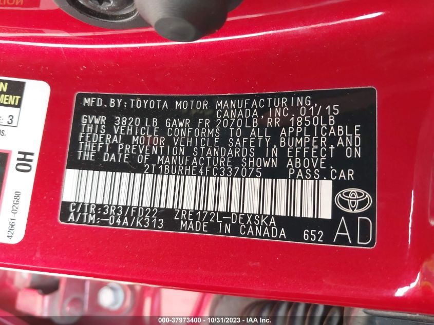 2015 TOYOTA COROLLA S PLUS - 2T1BURHE4FC337075