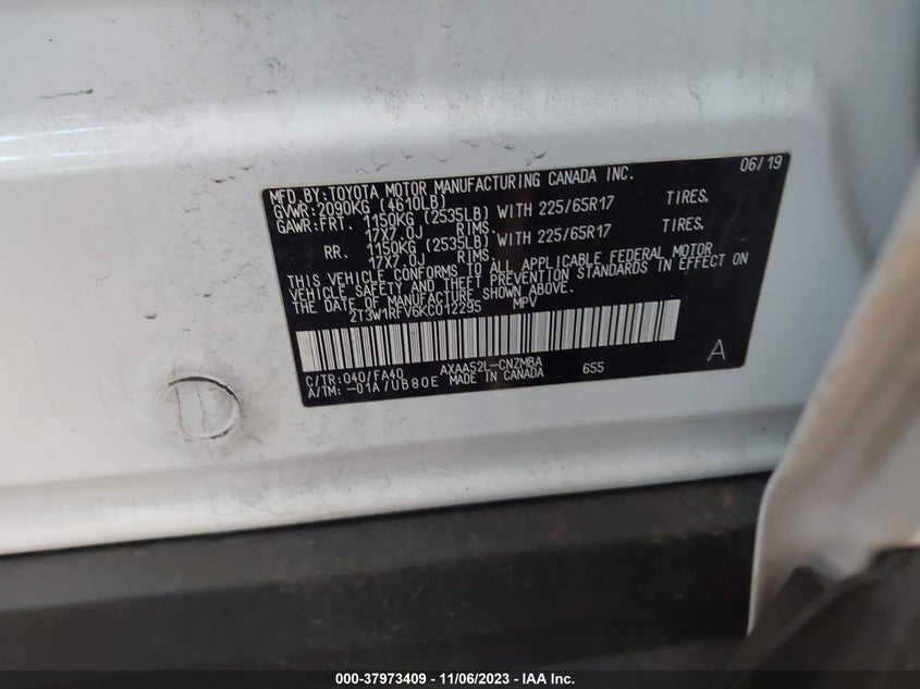 VIN 2T3W1RFV6KC012295 2019 TOYOTA RAV4 XLE/XLE PREMIUM