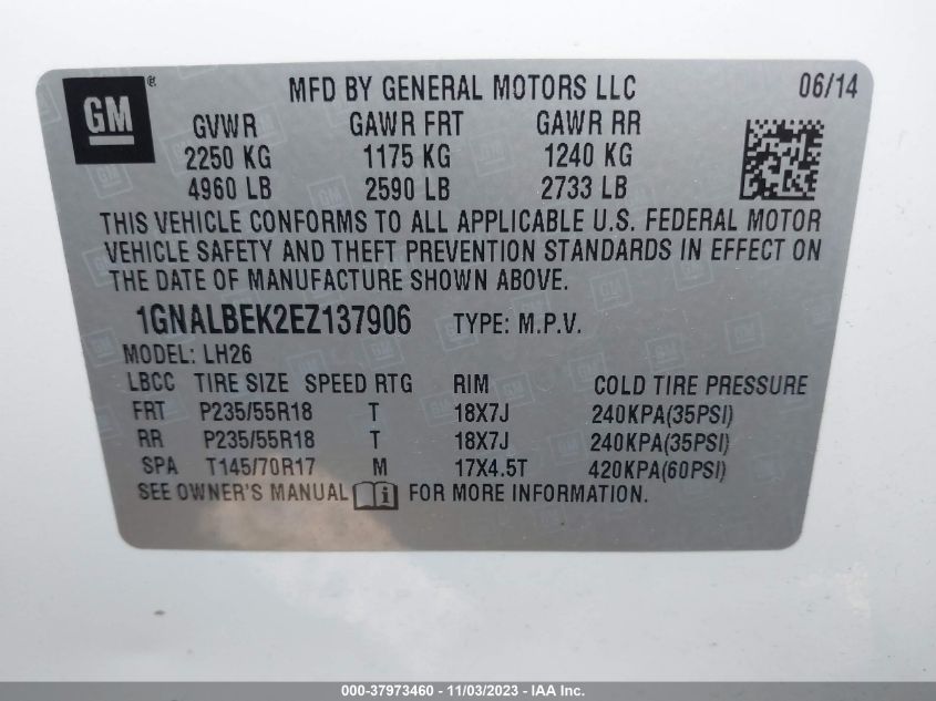 2014 CHEVROLET EQUINOX 1LT - 1GNALBEK2EZ137906