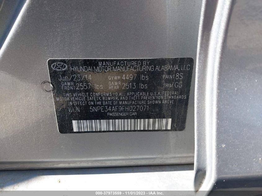2015 HYUNDAI SONATA 2.4L SPORT - 5NPE34AF9FH027071