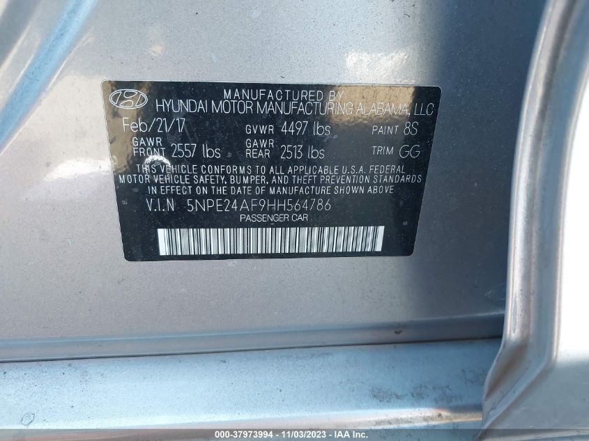 2017 HYUNDAI SONATA 2.4L - 5NPE24AF9HH564786