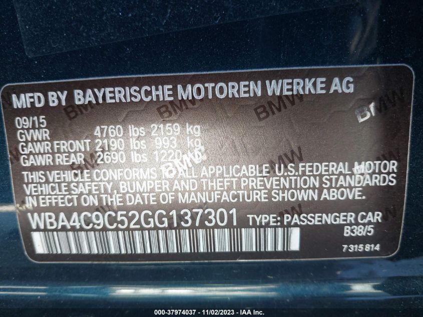 2016 BMW 428I GRAN COUPE XDRIVE WBA4C9C52GG137301