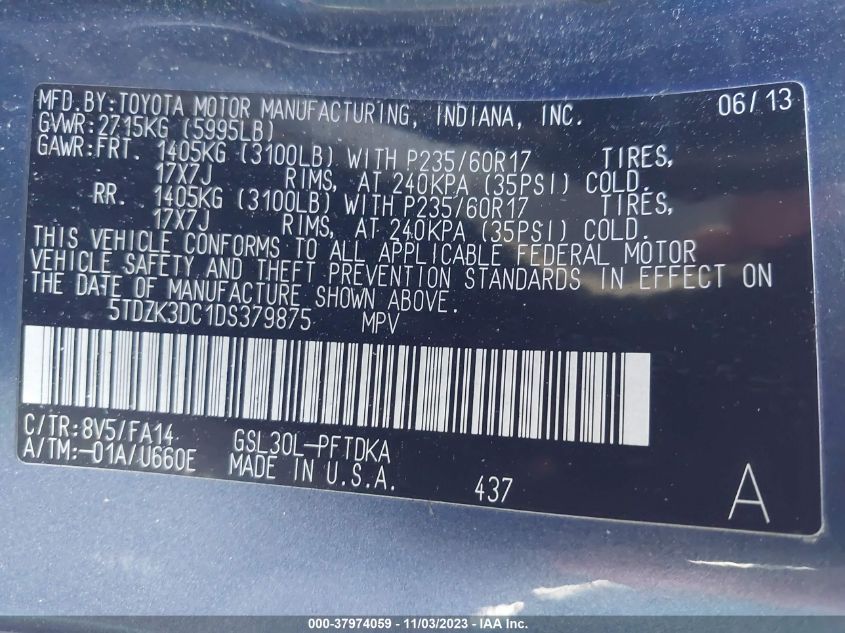 2013 TOYOTA SIENNA - 5TDZK3DC1DS379875