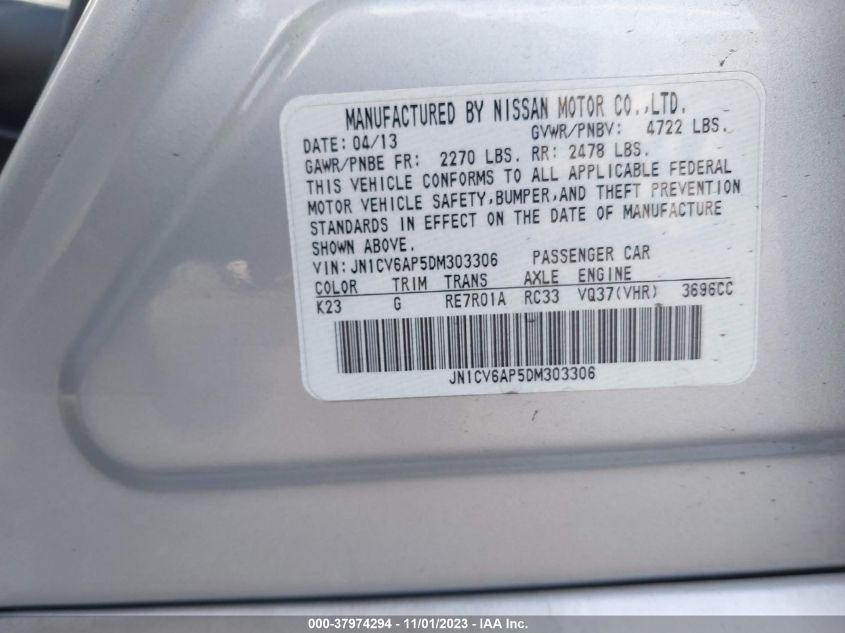 2013 INFINITI G37 SEDAN JOURNEY JN1CV6AP5DM303306