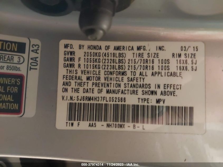 2015 HONDA CR-V LX - 5J6RM4H37FL052566