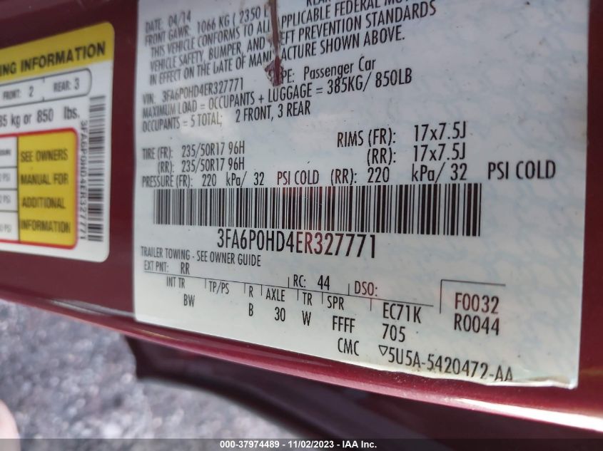 2014 FORD FUSION SE - 3FA6P0HD4ER327771