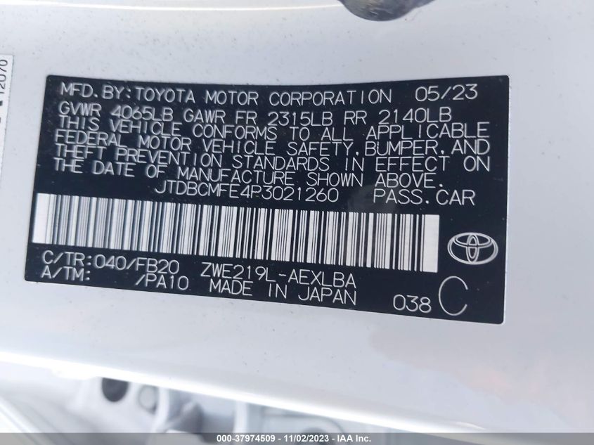 2023 TOYOTA COROLLA HYBRID LE - JTDBCMFE4P3021260